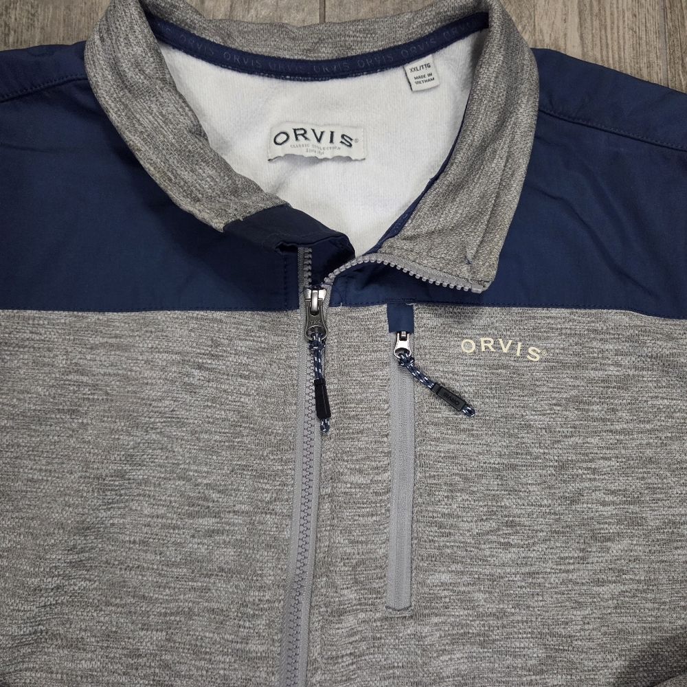 Orvis Bonded Gray and Blue Jacket Fleece Lining Mens XXL